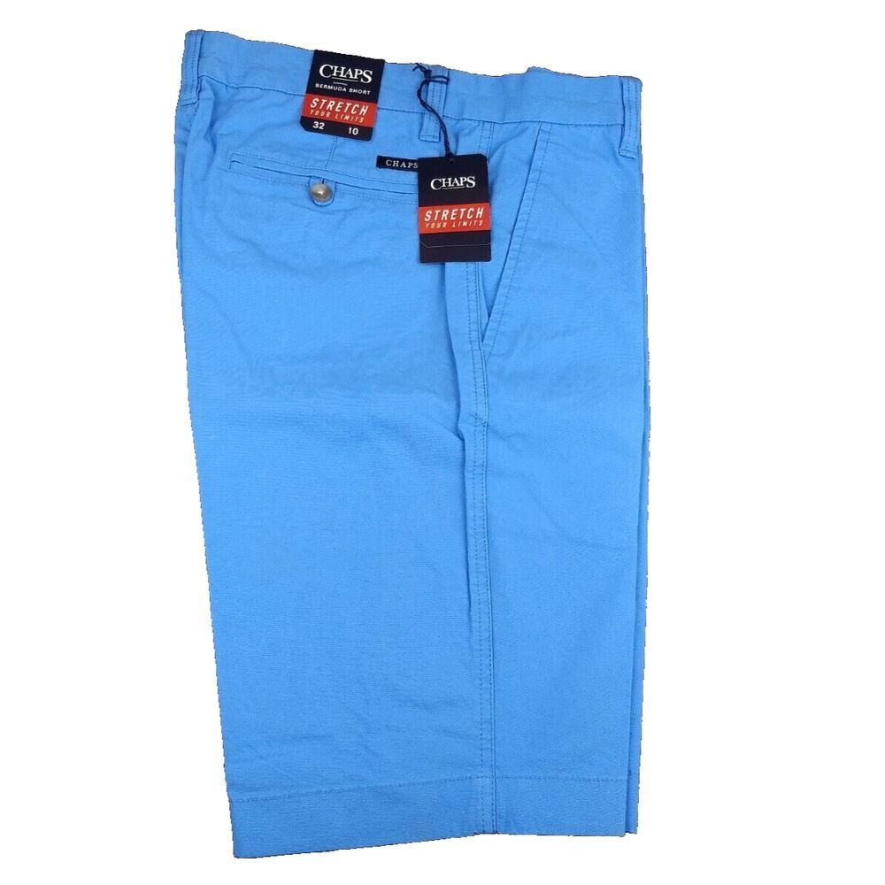 Chaps Bermuda Shorts Stretch Florida Blue Men's 32 Button Pockets Logo NWT